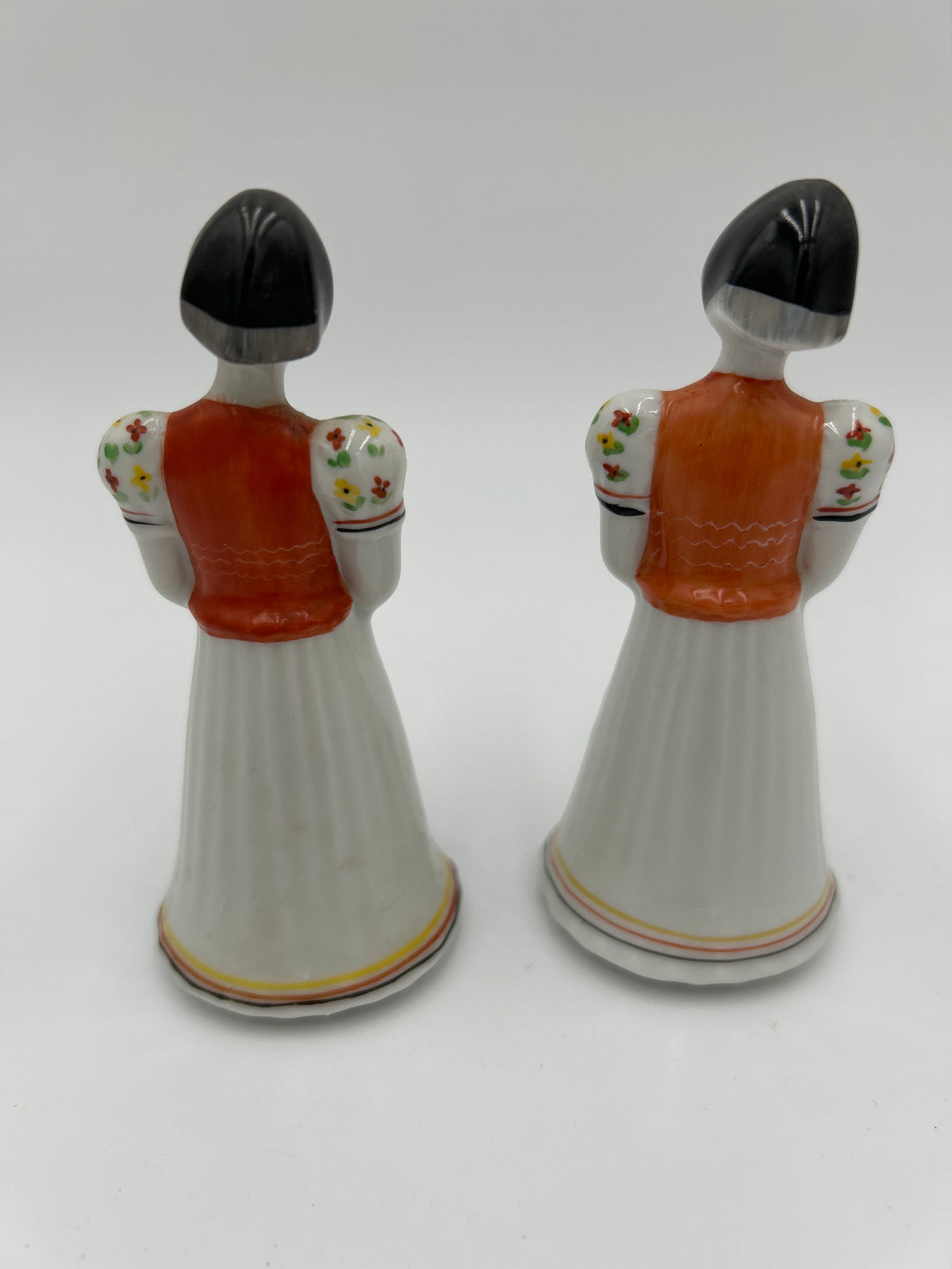 Vintage Hollóháza Hungary Fine Porcelain Folk Art Girl Figurines (Pair) 4”