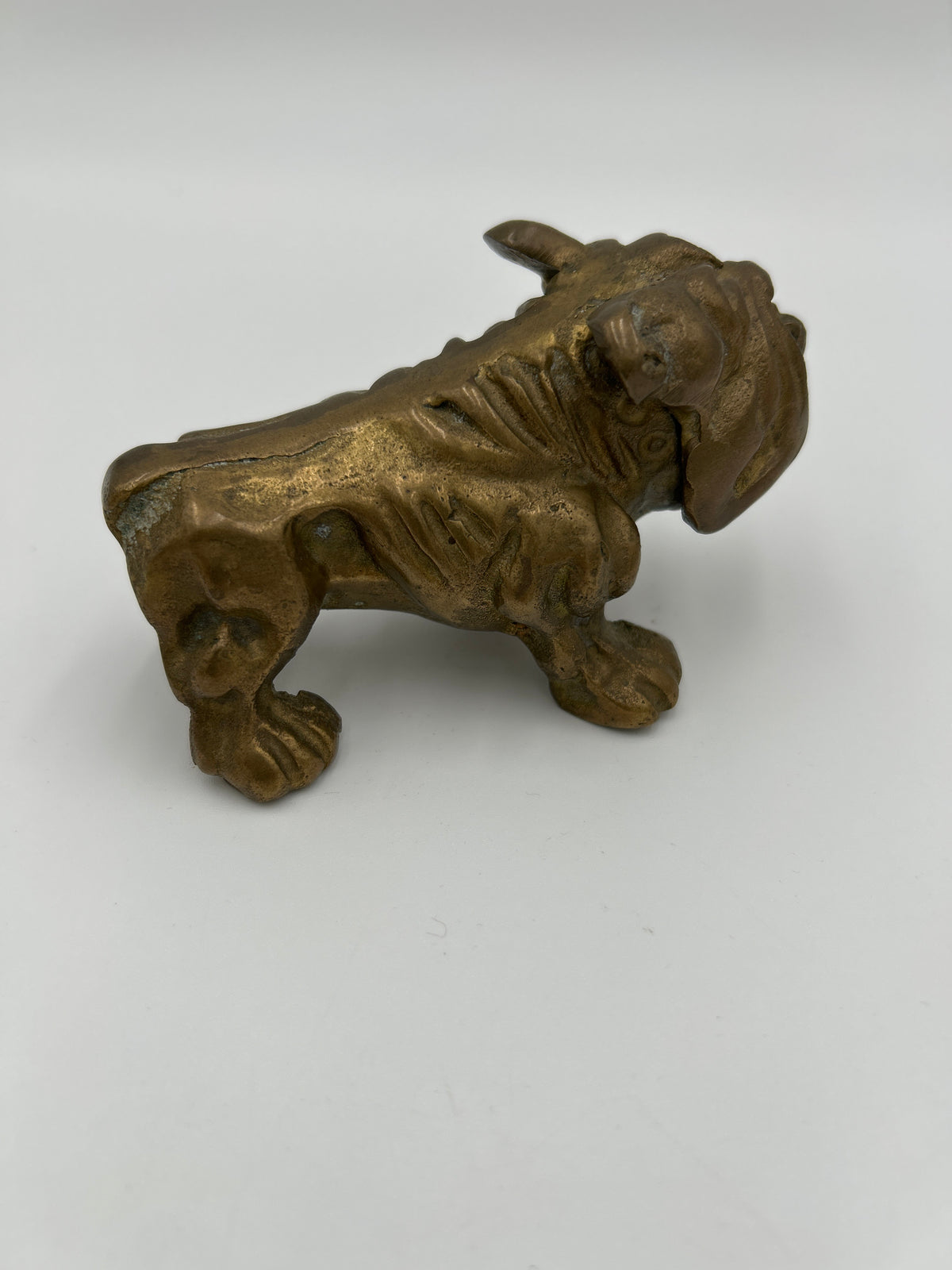 Vintage Brass English Bulldog Figurine, Heavy Cast Metal Dog Paperweight Statue, Mid-Century Desk Decor