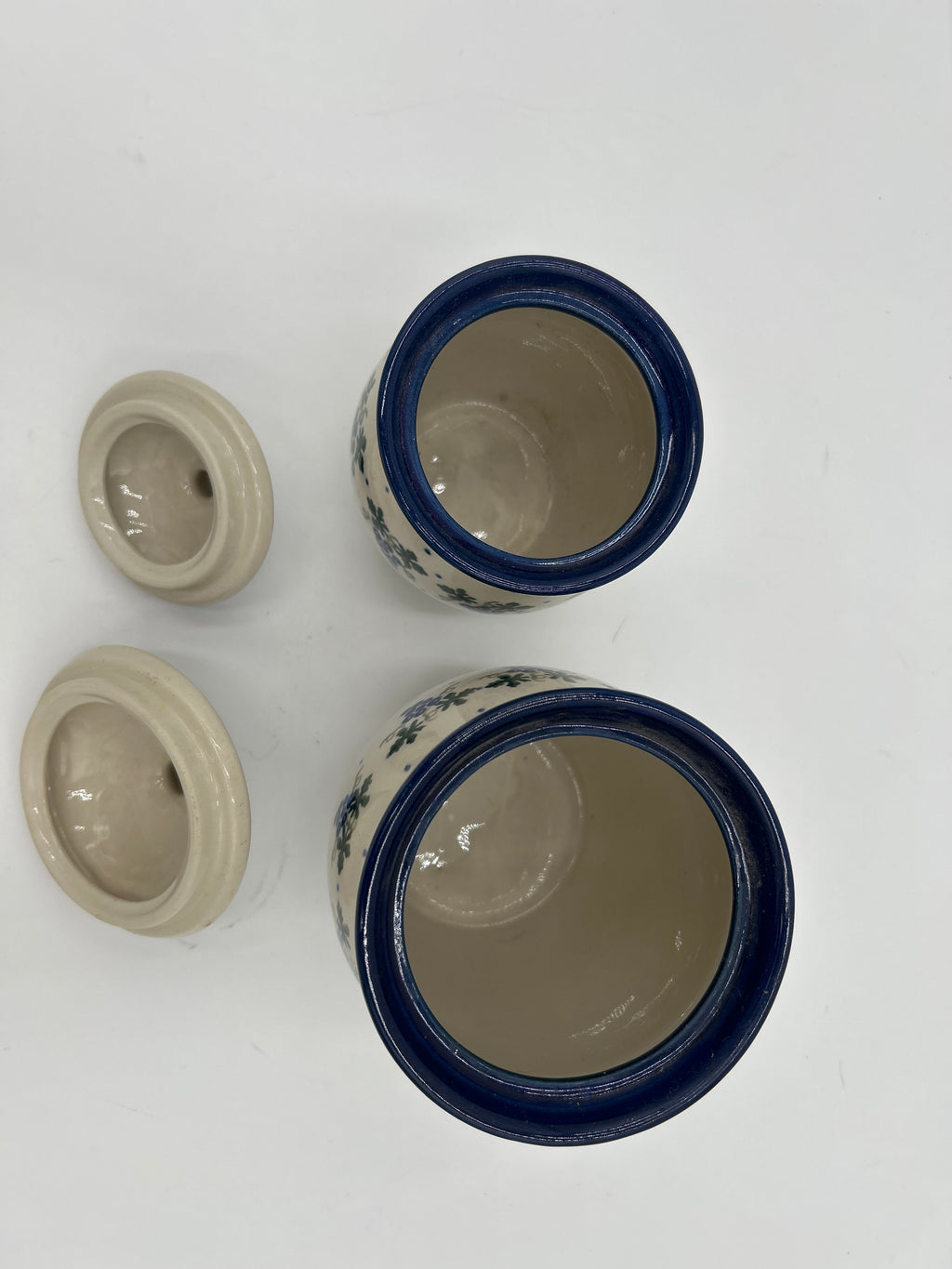 Pair Vintage Polish Pottery Blueberries Canister Jars with Lids (Boleslawiec Set)
