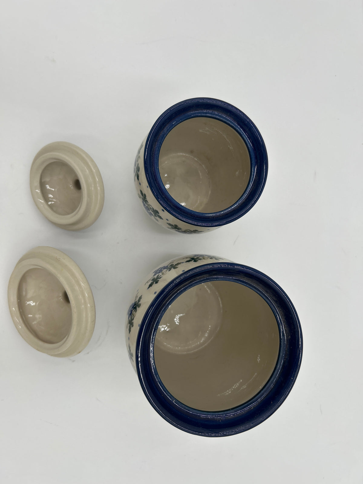 Pair Vintage Polish Pottery Blueberries Canister Jars with Lids (Boleslawiec Set)