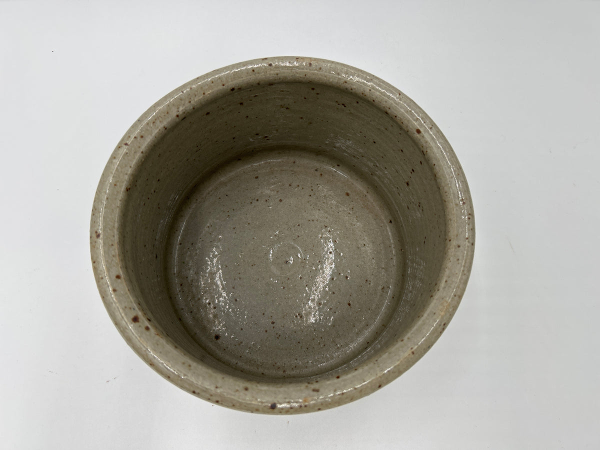 Antique Blue Decorated Stoneware Butter Crock | Cobalt Leaf Motif, Salt Glaze | American Folk Pottery, c. Late 19th–Early 20th Century, interior view