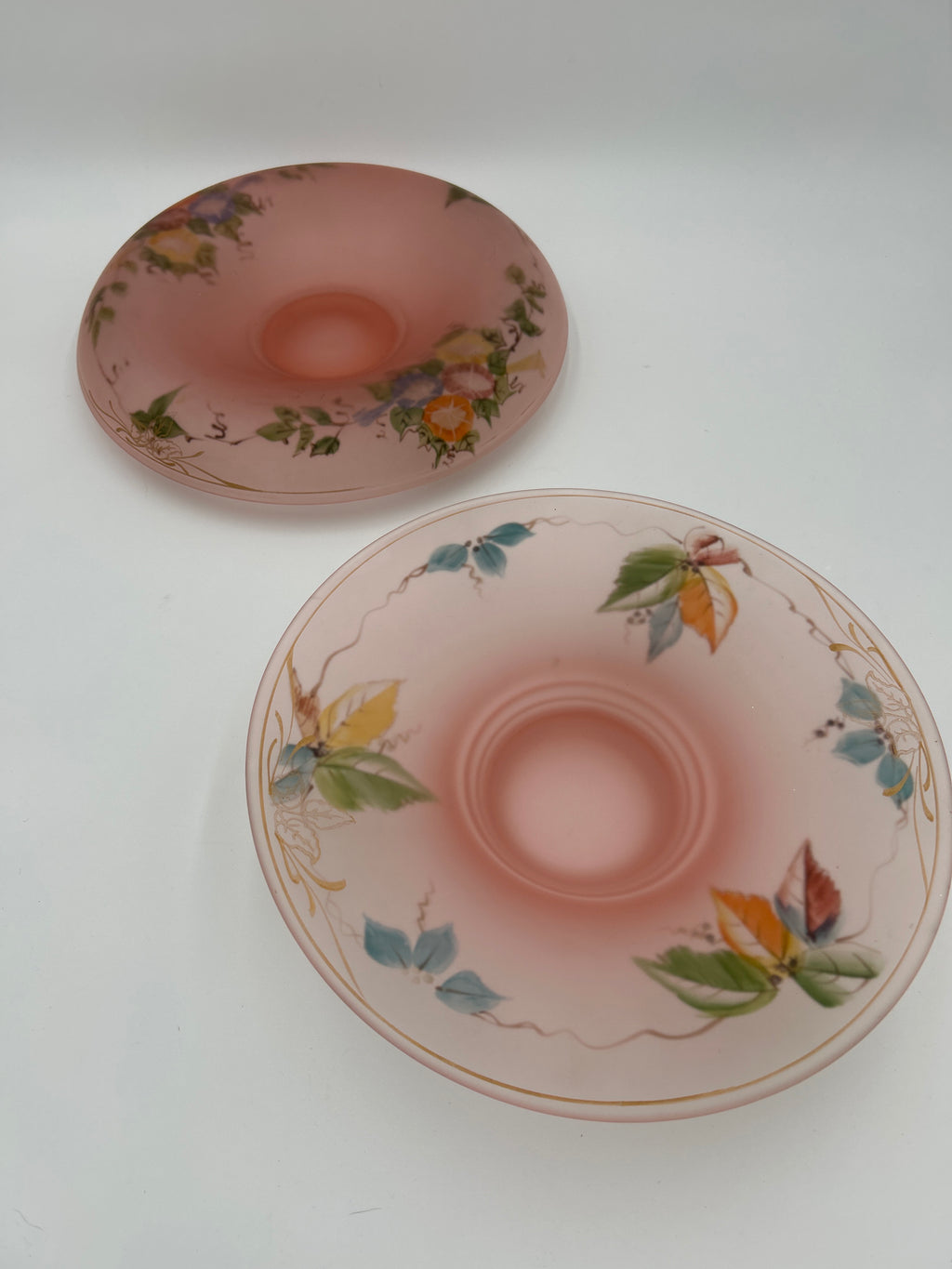 Vintage 1920s/1930s Tiffin Pink Satin Glass Set 11" Bowl & 12" Footed Compote Floral