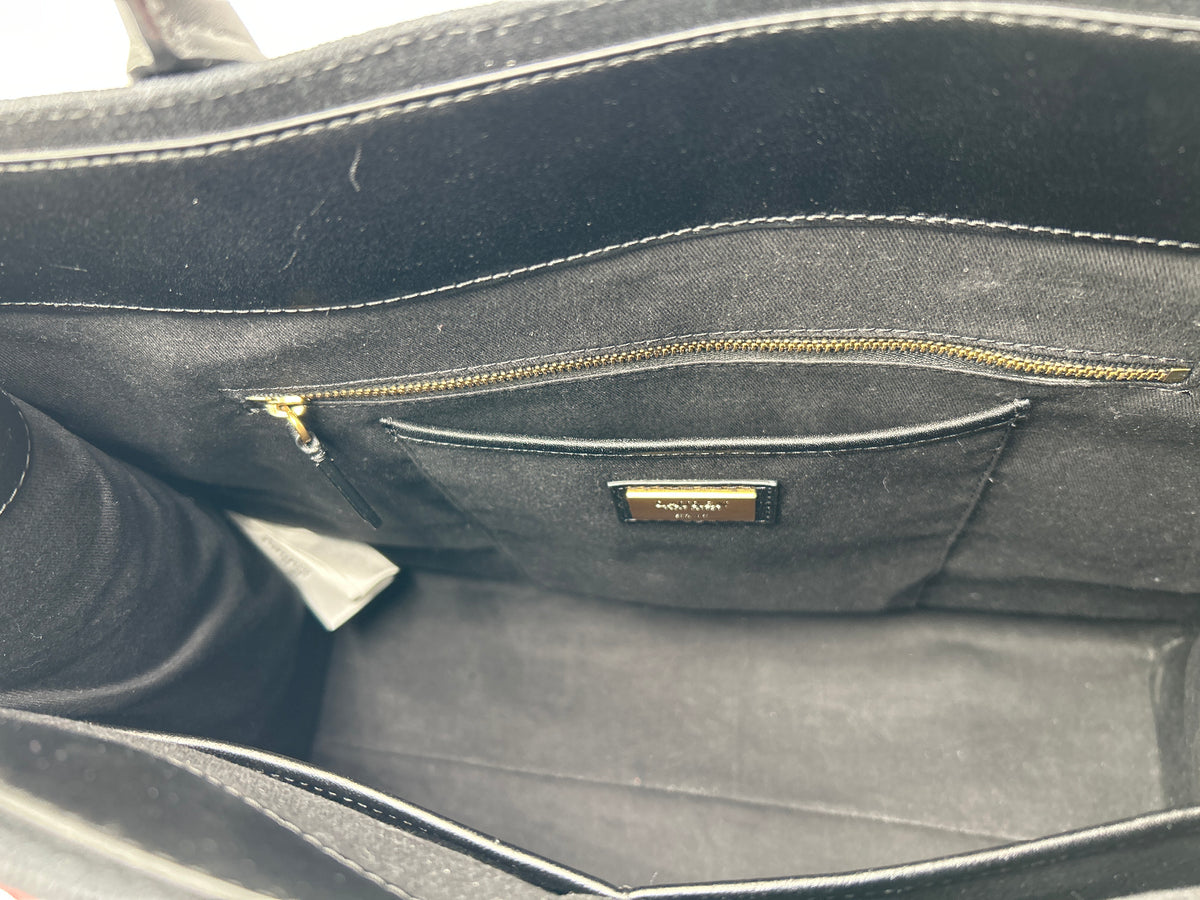 NWOT Ralph Lauren Two-Tone Devyn Canvas Tote w/2 RL storage bags interior view showcasing pocket and lining details.