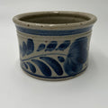 Antique Blue Decorated Stoneware Butter Crock | Cobalt Leaf Motif, Salt Glaze | American Folk Pottery, c. Late 19th–Early 20th Century - Small stoneware crock with cobalt leaf design.