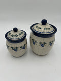 Pair Vintage Polish Pottery Blueberries Canister Jars with Lids (Boleslawiec Set)