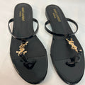 Auth Saint Laurent YSL Cassandra Black Patent Flat Thong Sandals Size 39- Made in Italy