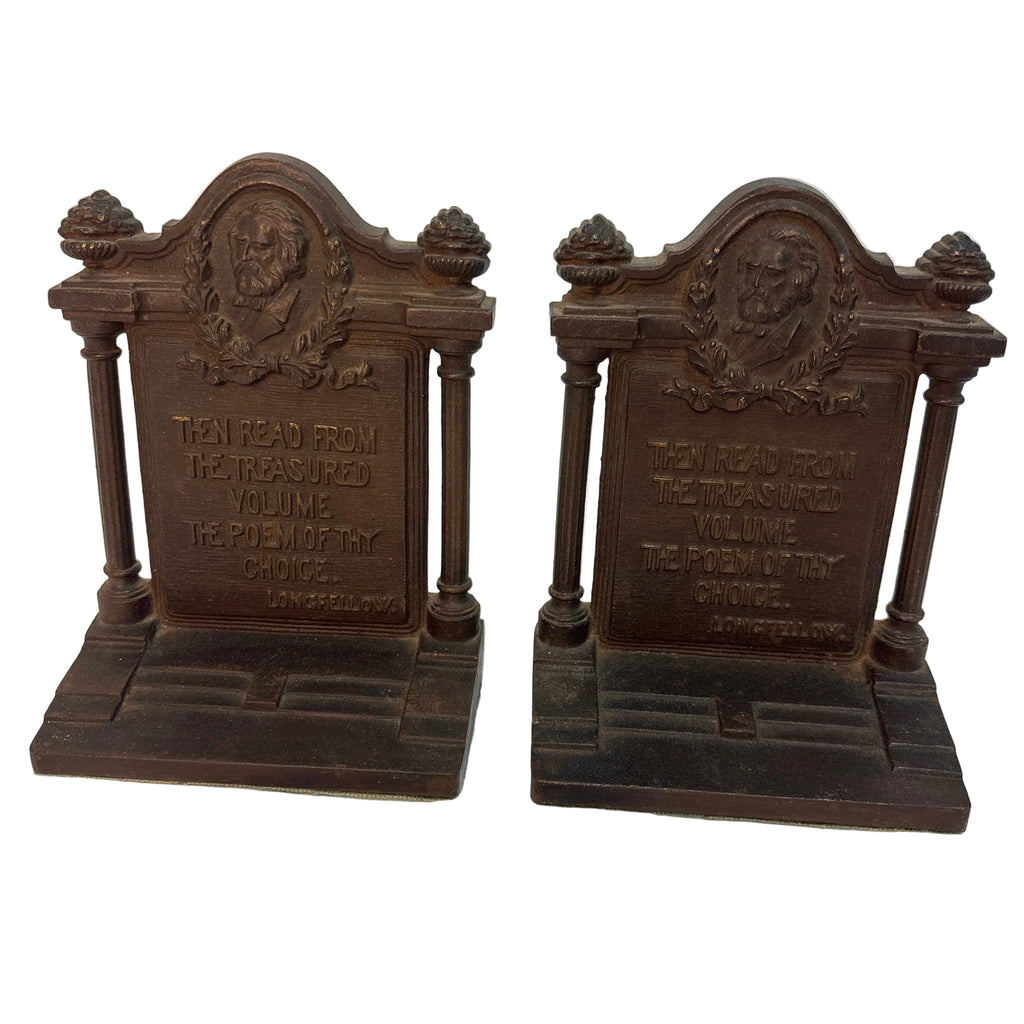 Vintage Bradley & Hubbard Cast Iron Bookends – Henry Wadsworth Longfellow Art Deco Set of 2