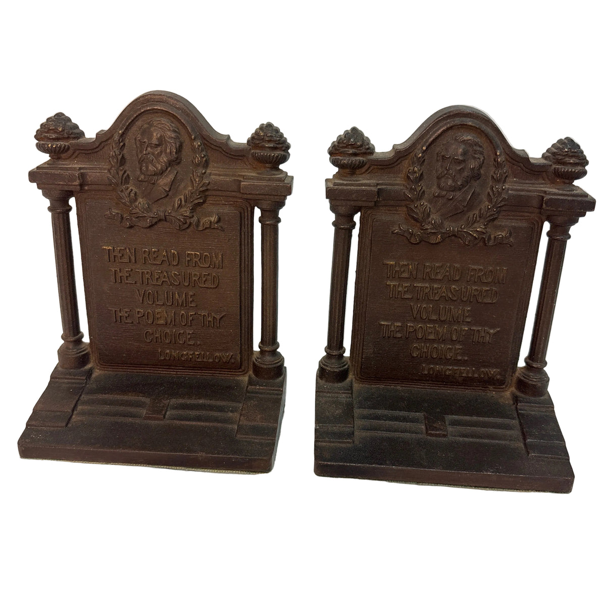 Vintage Bradley & Hubbard Cast Iron Bookends – Henry Wadsworth Longfellow Art Deco Set of 2