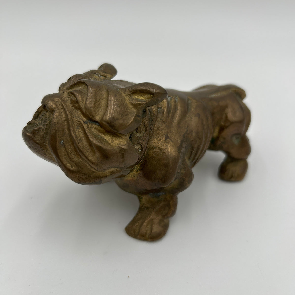 Vintage Brass English Bulldog Figurine, Heavy Cast Metal Dog Paperweight Statue, Mid-Century Desk Decor