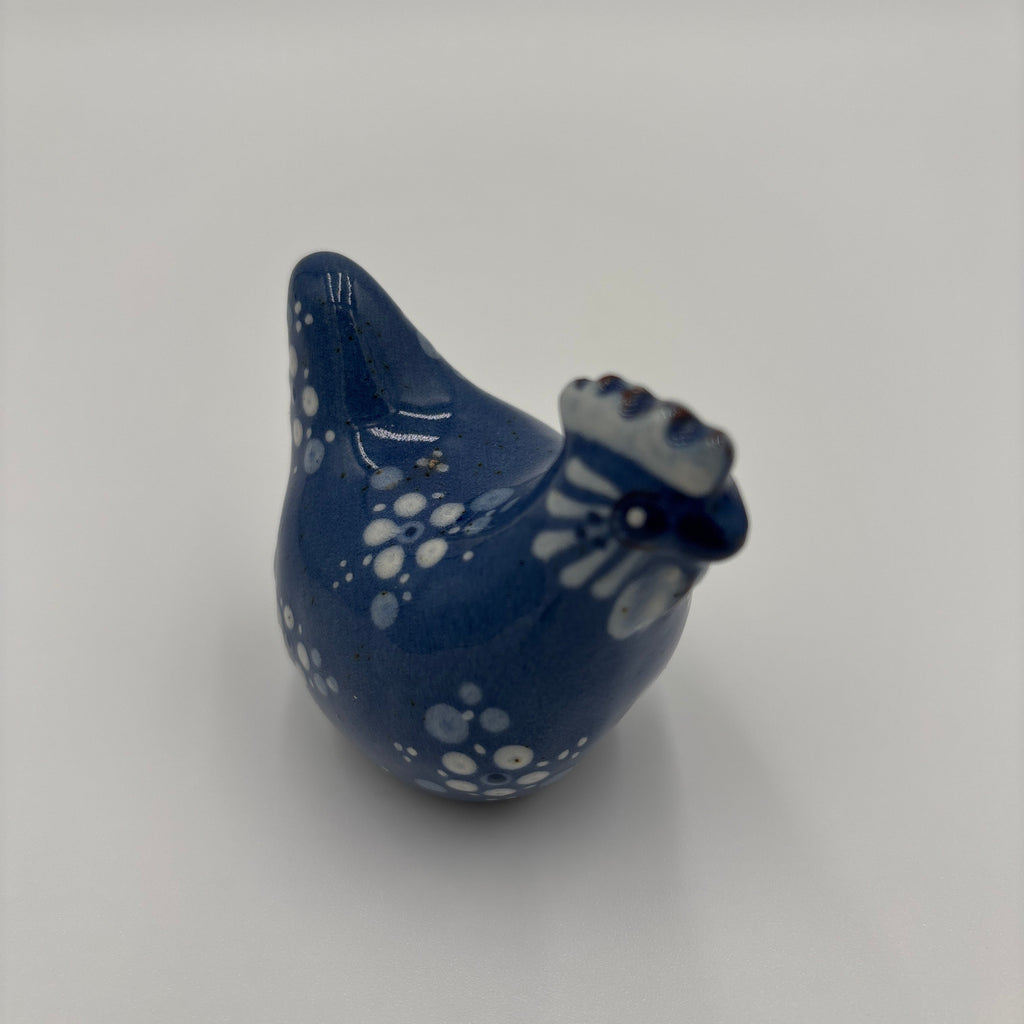 Hand painted Blue and white speckled pair of Chickens Folk Art