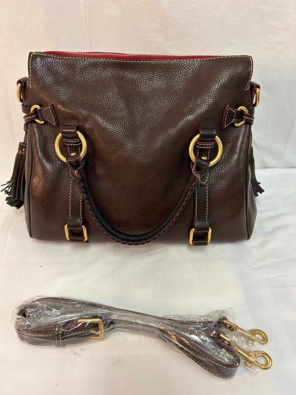 Vtg Dooney & Bourke Florentine Micro Satchel Brown T'Moro Leather W/ Strap