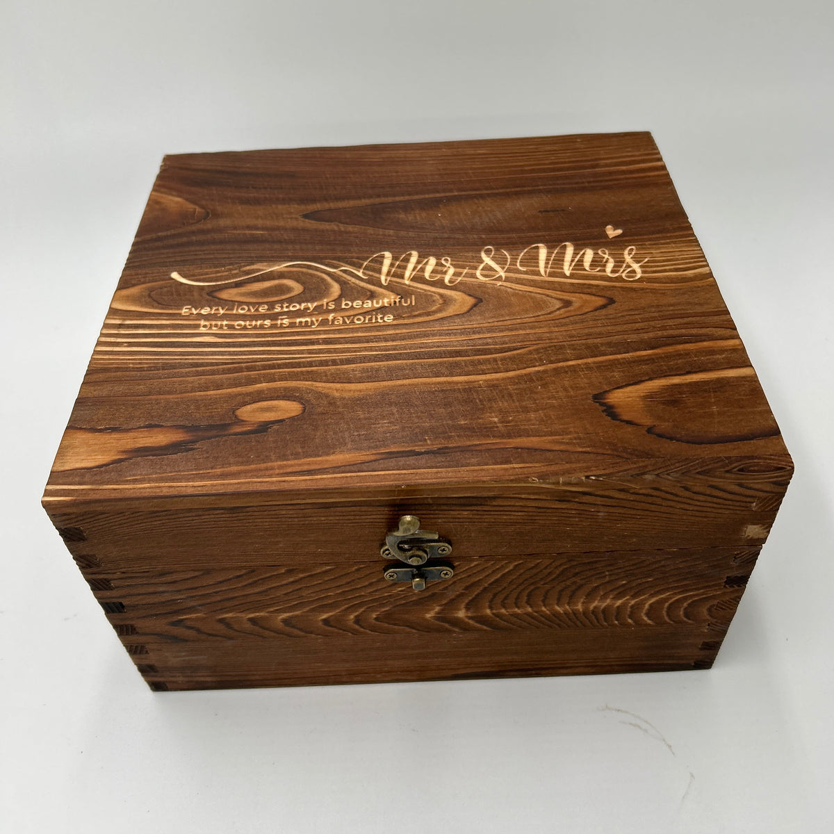Mr & Mrs Wedding Gift Set — Engraved Wood Box with Tumblers, Slate Coasters & Whiskey Stones (New, unwrappped) featuring 'Every love story is beautiful.'