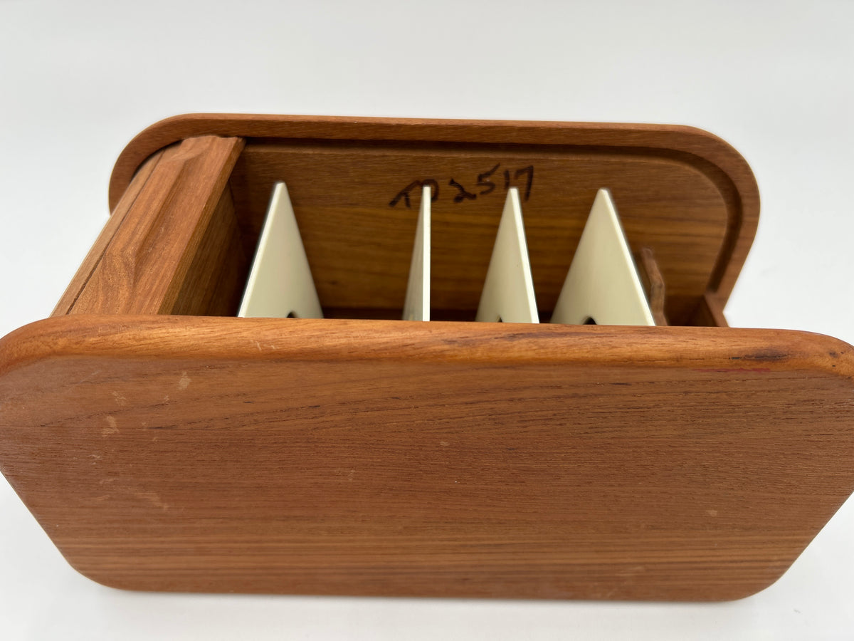 Vintage Kalmar Designs Teak Wood Tambour Roll Top Storage Box MCM Desk Organizer