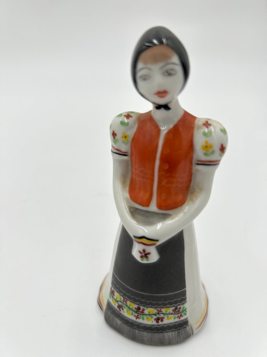 Vintage Hollóháza Hungary Fine Porcelain Folk Art Girl Figurines (Pair) 4”