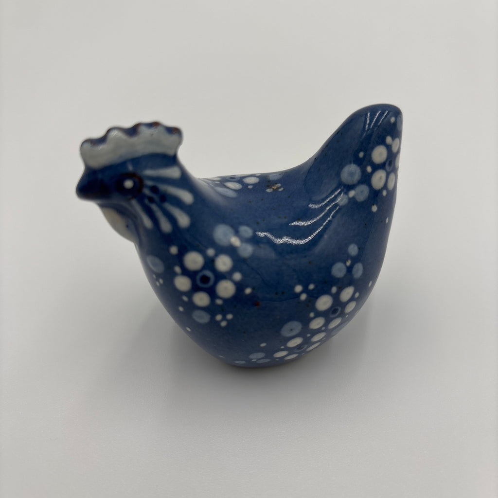 Hand painted Blue and white speckled pair of Chickens Folk Art