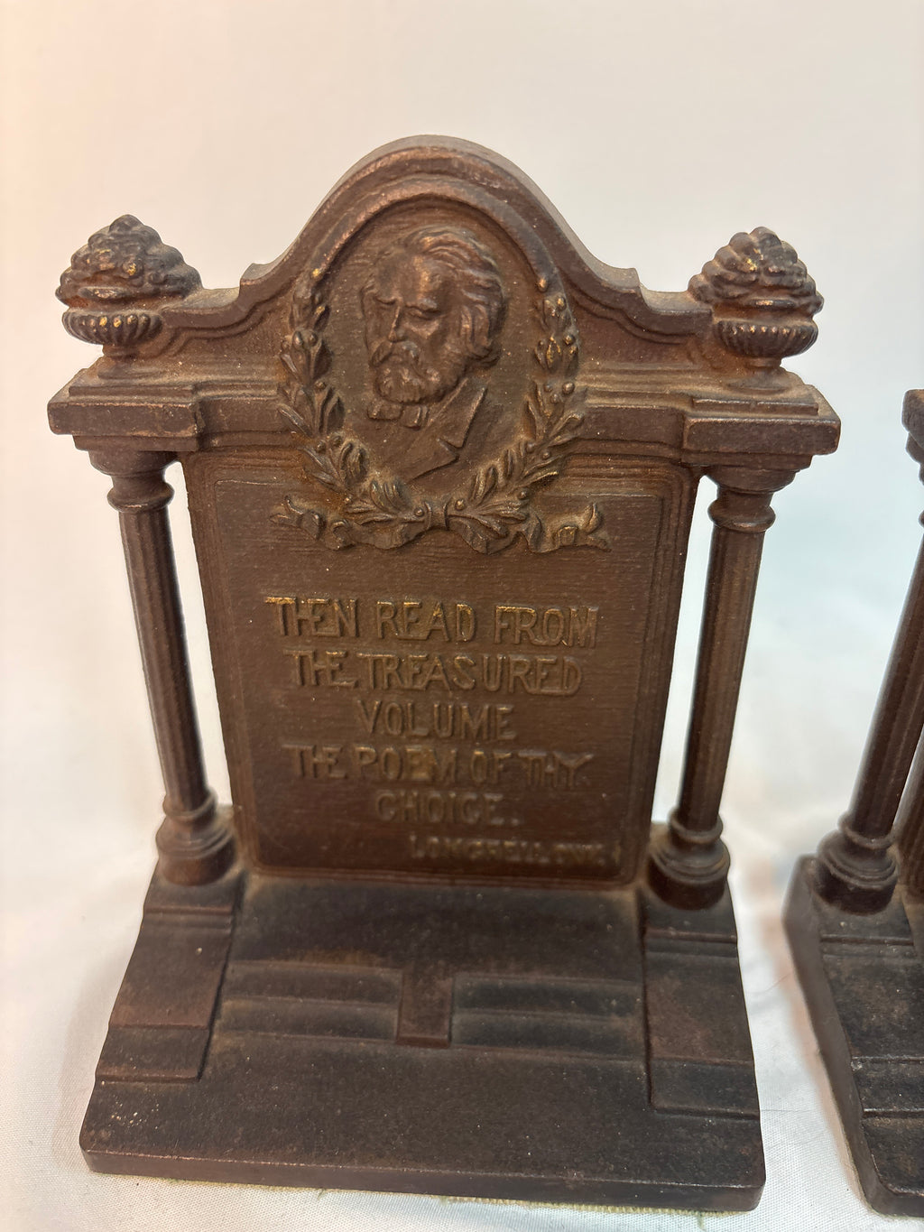 Vintage Bradley & Hubbard Cast Iron Bookends – Henry Wadsworth Longfellow Art Deco Set of 2