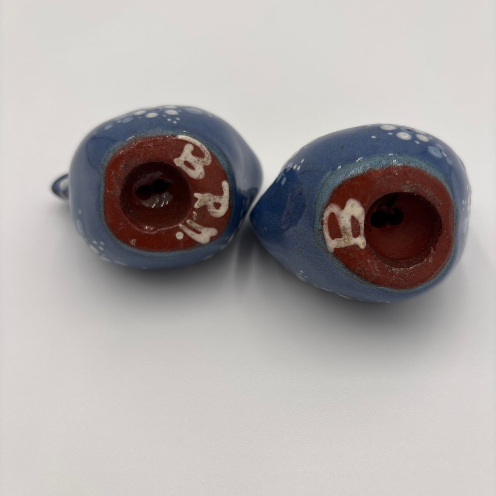 Hand painted Blue and white speckled pair of Chickens Folk Art