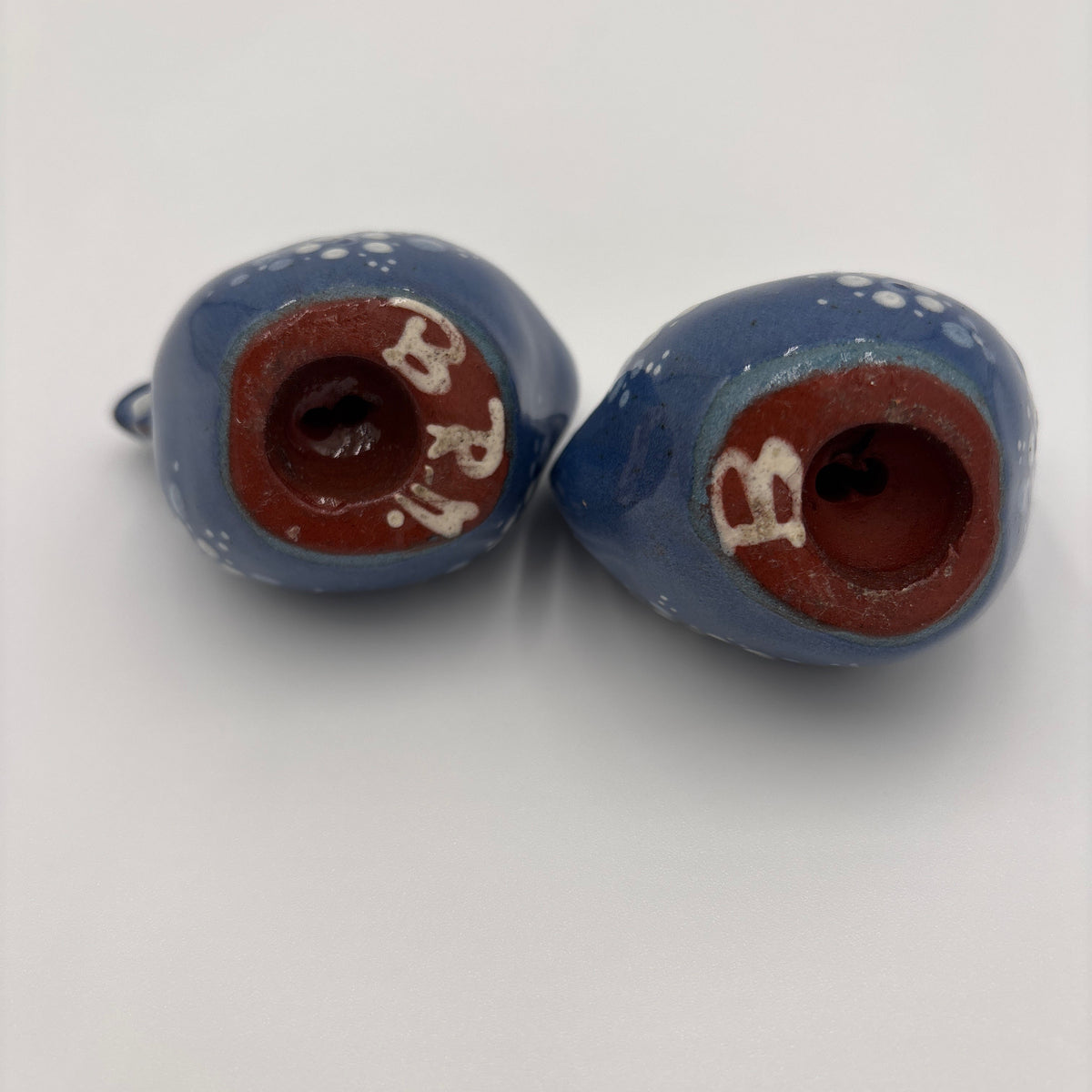 Hand painted Blue and white speckled pair of Chickens Folk Art