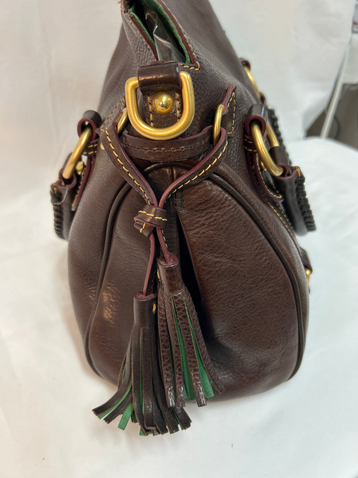 Vtg Dooney & Bourke Florentine Micro Satchel Brown T'Moro Leather W/ Strap
