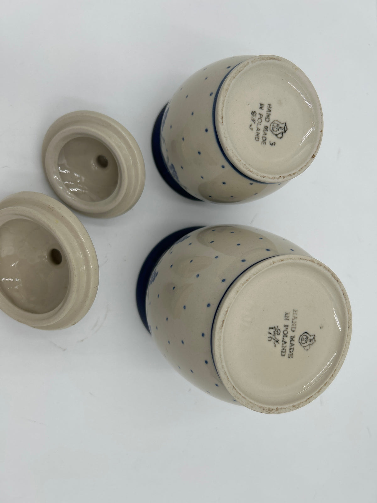 Pair Vintage Polish Pottery Blueberries Canister Jars with Lids (Boleslawiec Set)
