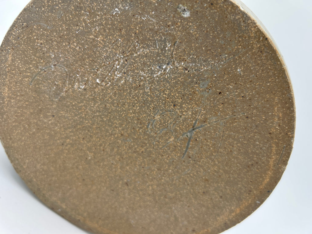 Antique Blue Decorated Stoneware Butter Crock | Cobalt Leaf Motif, Salt Glaze | American Folk Pottery, c. Late 19th–Early 20th Century base showing inscription.