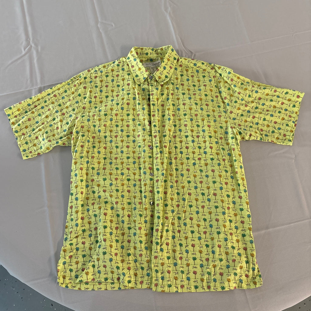 Tori Richard short-sleeve button-up shirt featuring an all-over retro palm tree and island motif, 100% Cotton size M.#4
