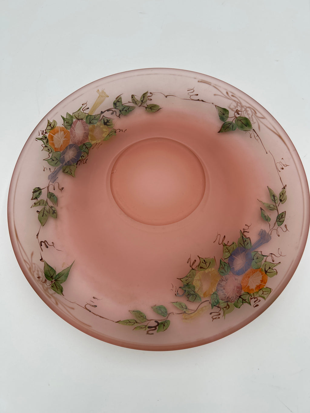 Vintage 1920s/1930s Tiffin Pink Satin Glass Set 11" Bowl & 12" Footed Compote Floral