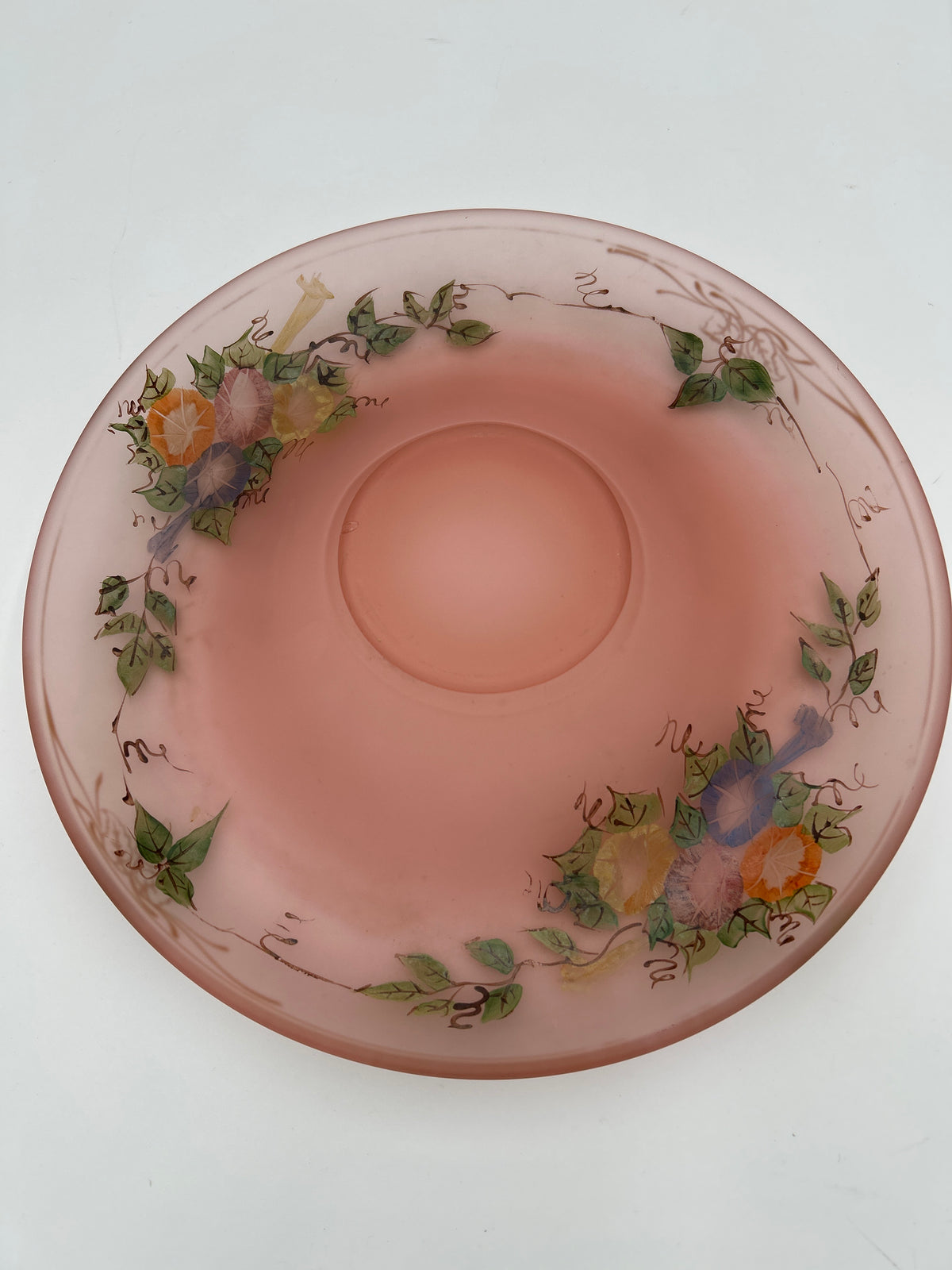 Vintage 1920s/1930s Tiffin Pink Satin Glass Set 11" Bowl & 12" Footed Compote Floral