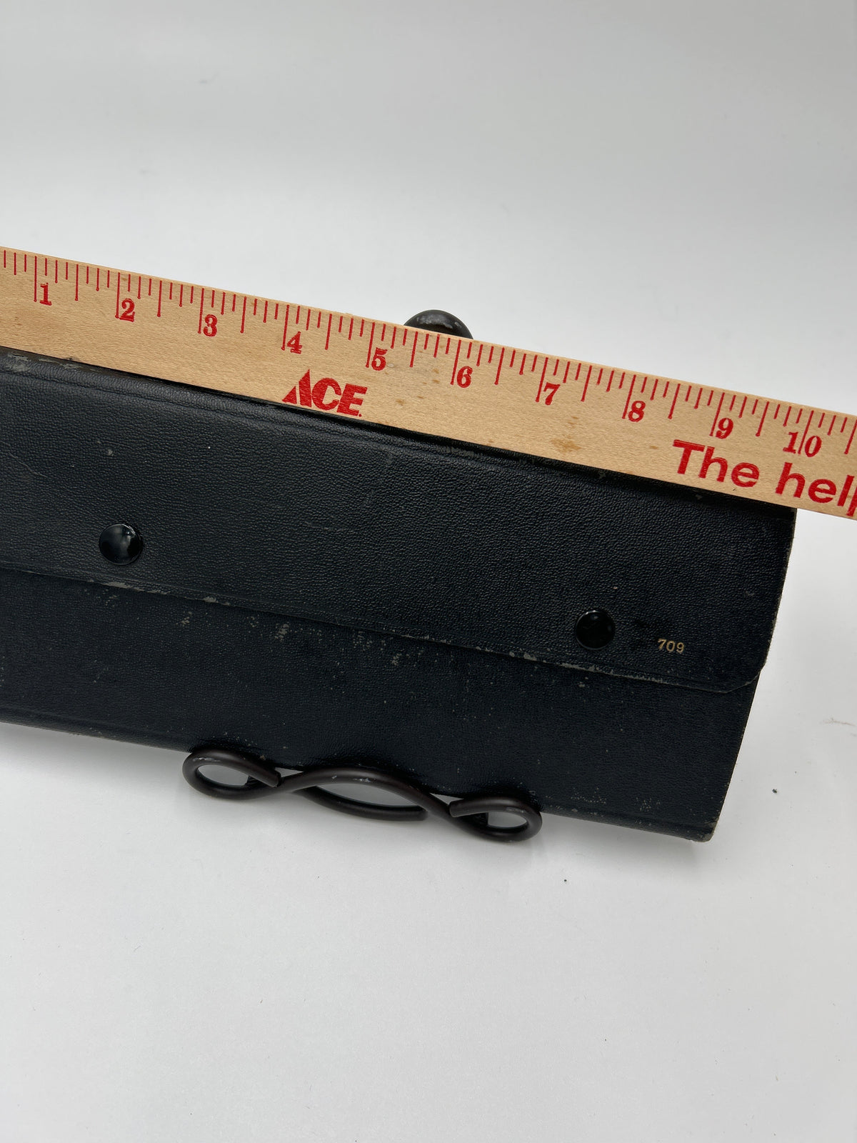 Vintage German Precision Drafting Set | Technical Drawing Instruments | Mid-Century Made in Germany, black casing with a measuring ruler showcased.