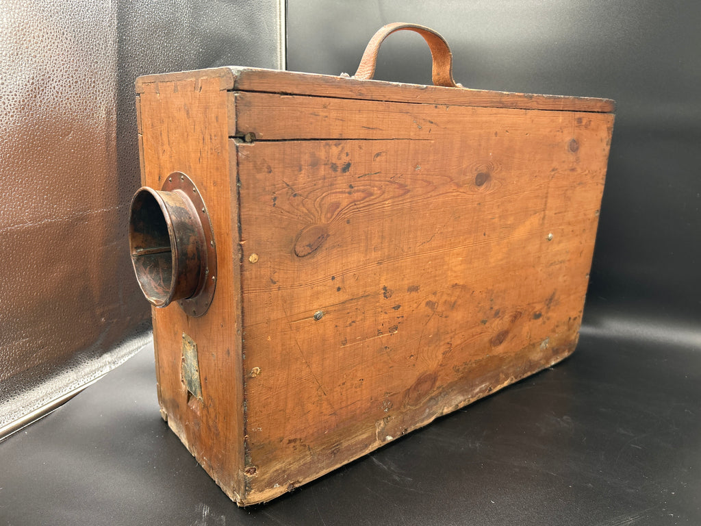 Antique Working Norwegian Maritime Foghorn LOUD showing original pine wood box with metal horn.