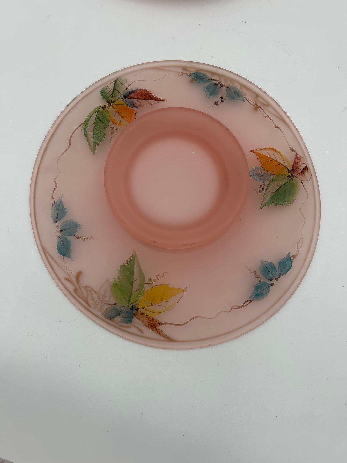 Vintage 1920s/1930s Tiffin Pink Satin Glass Set 11" Bowl & 12" Footed Compote Floral