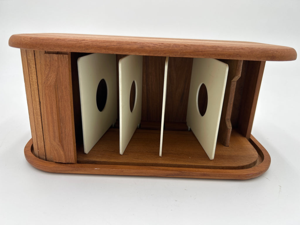 Vintage Kalmar Designs Teak Wood Tambour Roll Top Storage Box MCM Desk Organizer