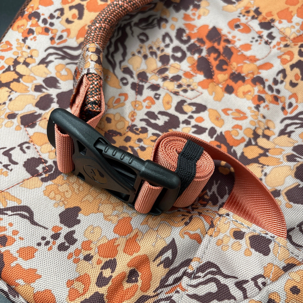 KAVU NWT Cross Body Paxton Pack Go Wild detailed view of buckle and strap design, showcasing ergonomic features.