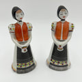 Vintage Hollóháza Hungary Fine Porcelain Folk Art Girl Figurines (Pair) 4”