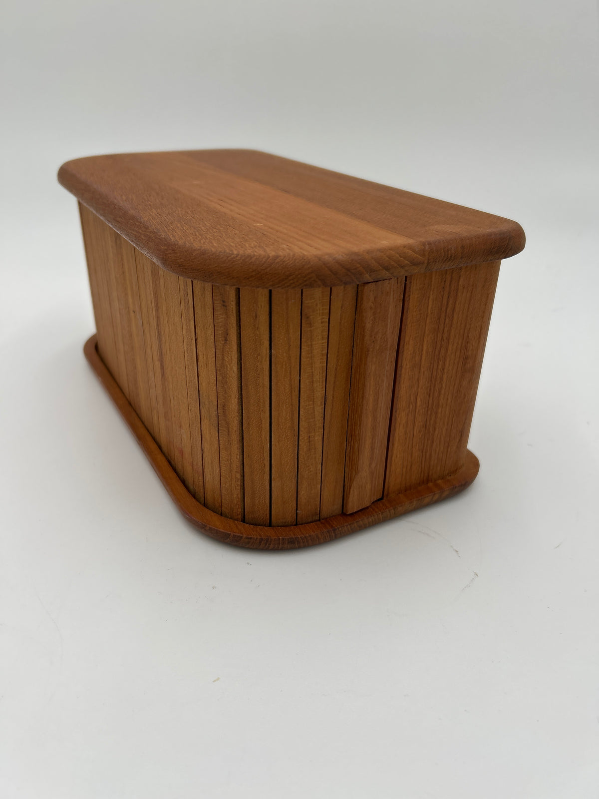 Vintage Kalmar Designs Teak Wood Tambour Roll Top Storage Box MCM Desk Organizer