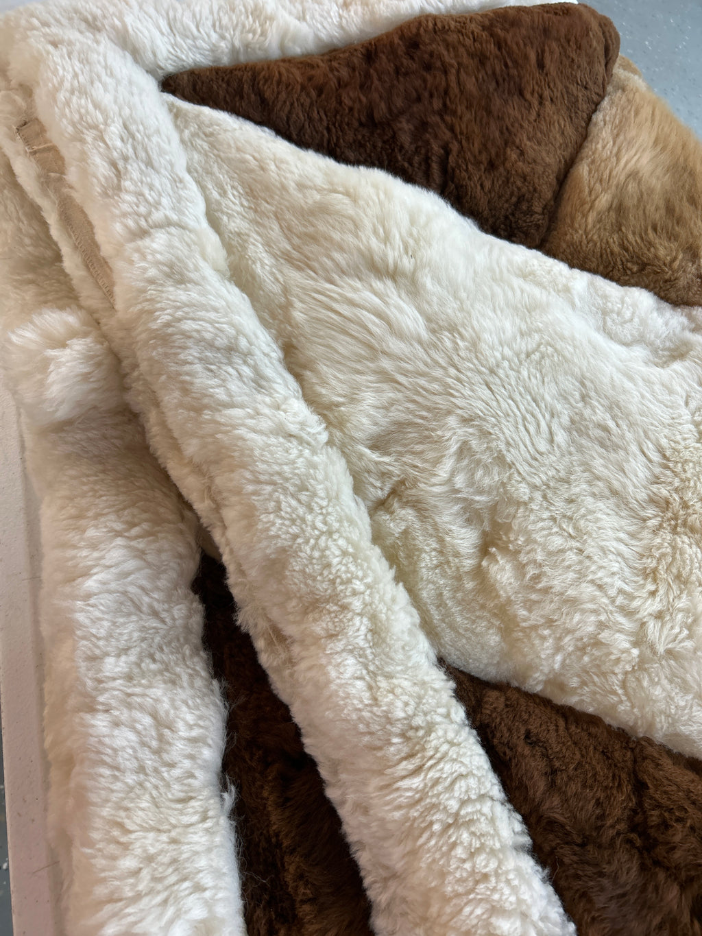 Authentic Vintage Peruvian Alpaca Fur Geometric Patchwork Rug/Wall Hanging/Blanket- Fabric Backed (46” x 61”)