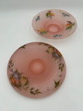 Vintage 1920s/1930s Tiffin Pink Satin Glass Set 11" Bowl & 12" Footed Compote Floral