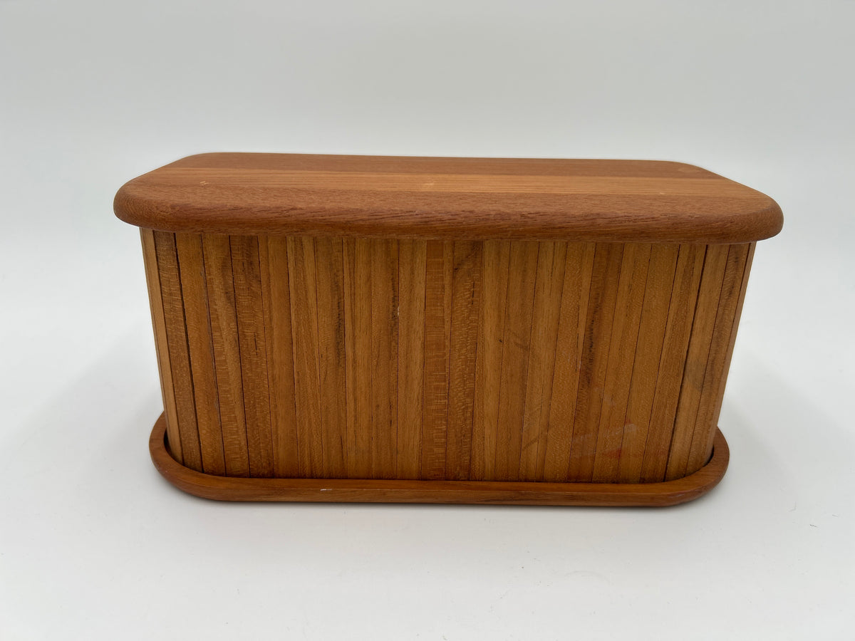 Vintage Kalmar Designs Teak Wood Tambour Roll Top Storage Box MCM Desk Organizer