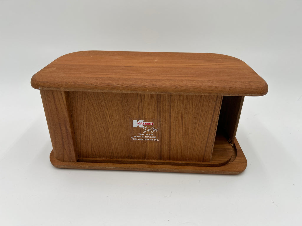 Vintage Kalmar Designs Teak Wood Tambour Roll Top Storage Box MCM Desk Organizer