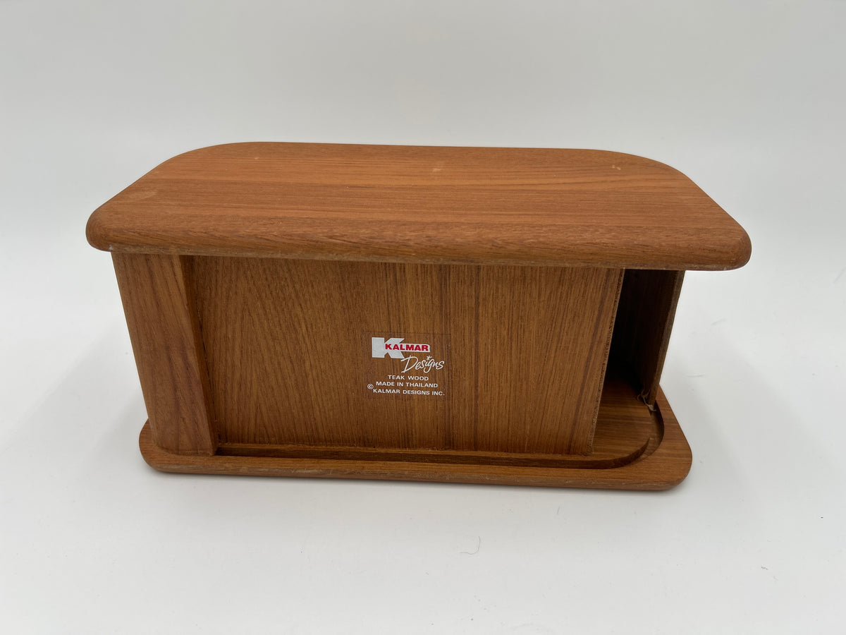 Vintage Kalmar Designs Teak Wood Tambour Roll Top Storage Box MCM Desk Organizer