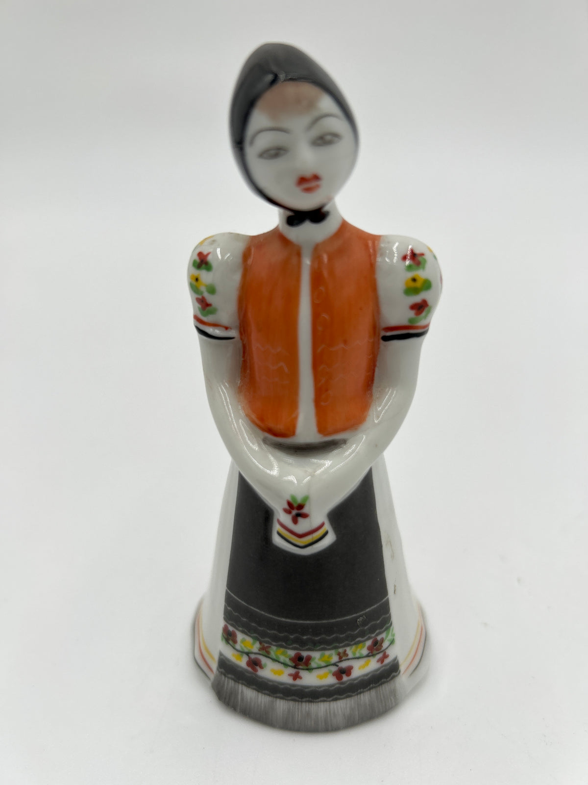 Vintage Hollóháza Hungary Fine Porcelain Folk Art Girl Figurines (Pair) 4”