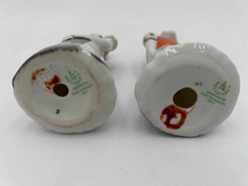 Vintage Hollóháza Hungary Fine Porcelain Folk Art Girl Figurines (Pair) 4”