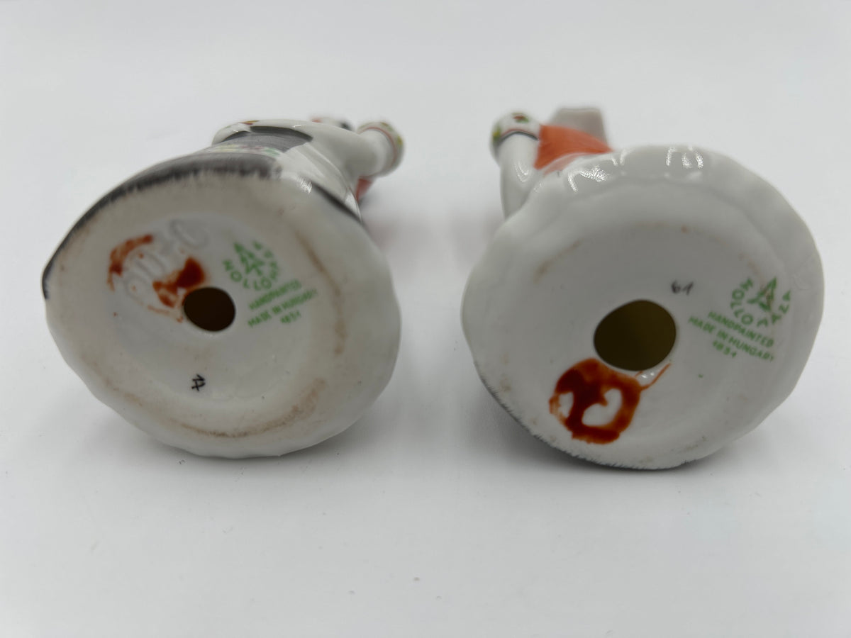 Vintage Hollóháza Hungary Fine Porcelain Folk Art Girl Figurines (Pair) 4”