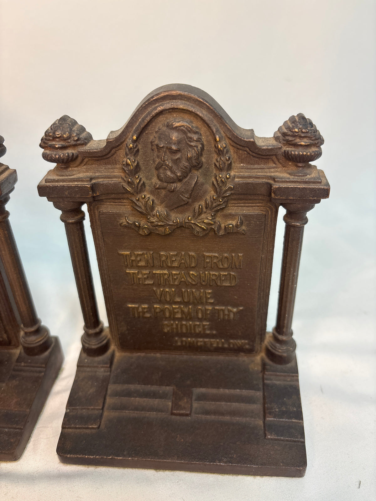 Vintage Bradley & Hubbard Cast Iron Bookends – Henry Wadsworth Longfellow Art Deco Set of 2