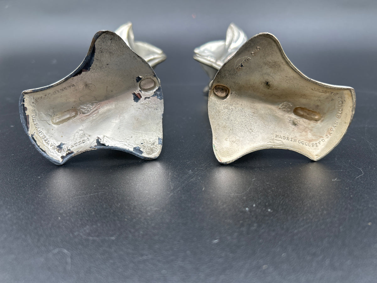 Pair of Vintage Art Nouveau Silver Plated Bud Vases Fluted Trumpet / Lily Pair - Occupied Japan