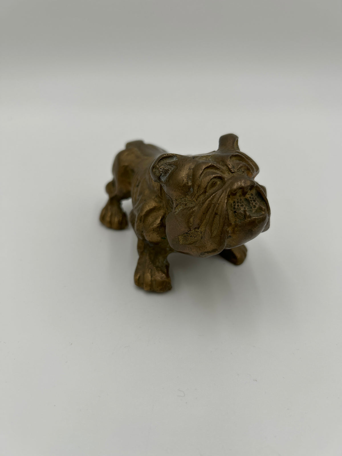 Vintage Brass English Bulldog Figurine, Heavy Cast Metal Dog Paperweight Statue, Mid-Century Desk Decor