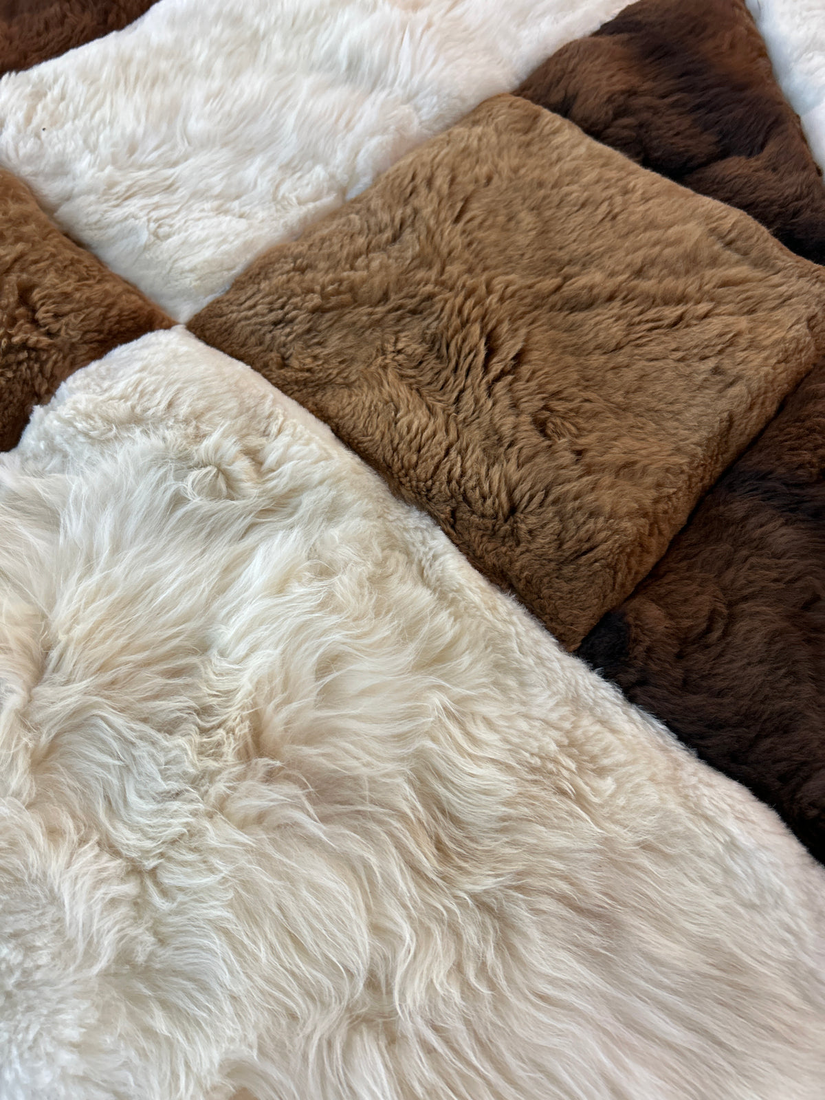 Authentic Vintage Peruvian Alpaca Fur Geometric Patchwork Rug/Wall Hanging/Blanket- Fabric Backed (46” x 61”)