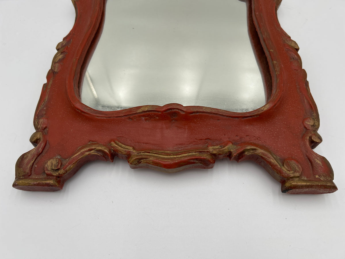 Vintage Venetian Style Red & Gold Ornate Wall Mirror 18"x11" - Rococo Resin Frame