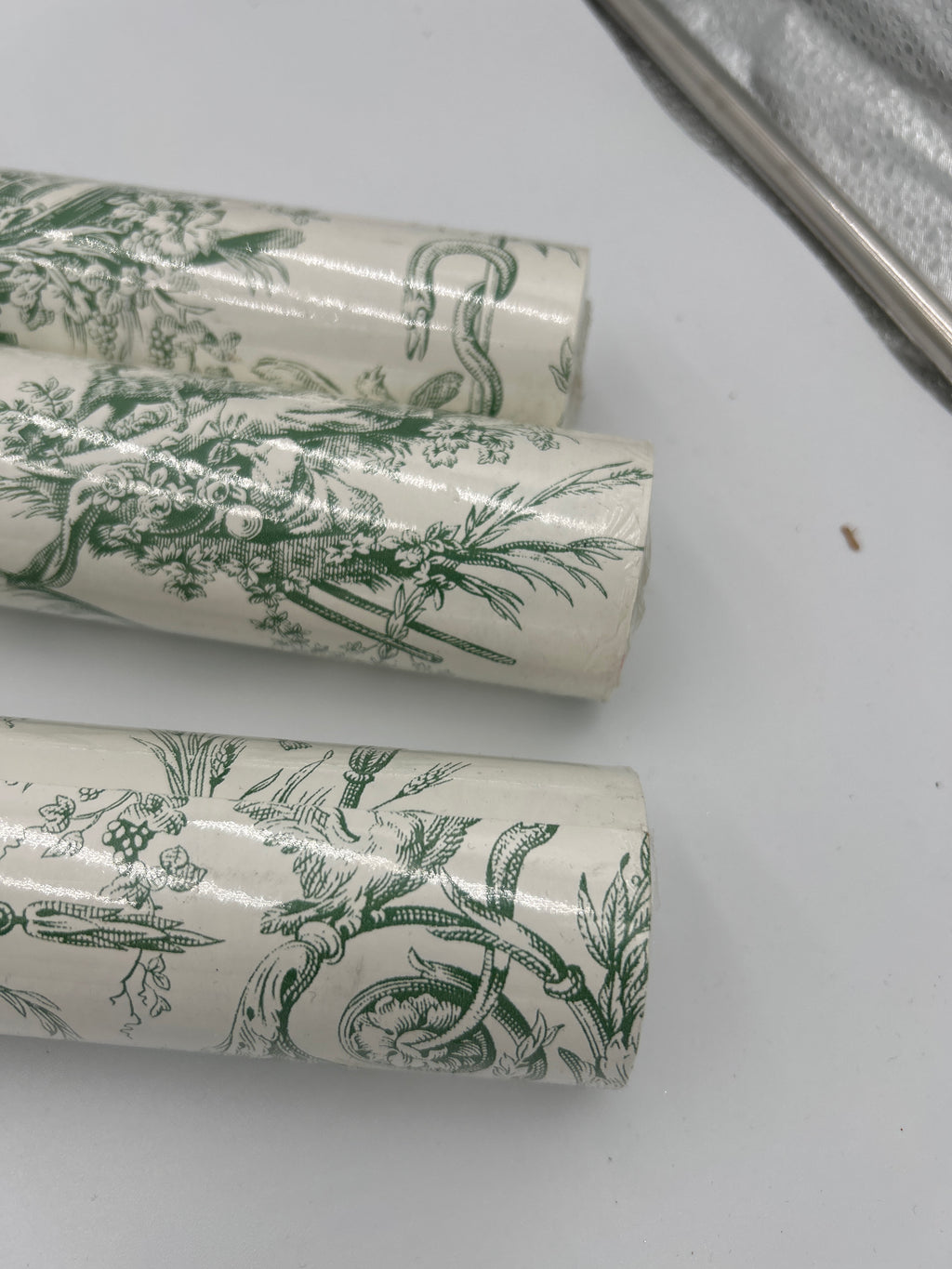 Lot of 3 THIBAUT Designer Double Rolls Wallpaper- Green/White French Country Scenic Toile (Pattern 839-T-9535)