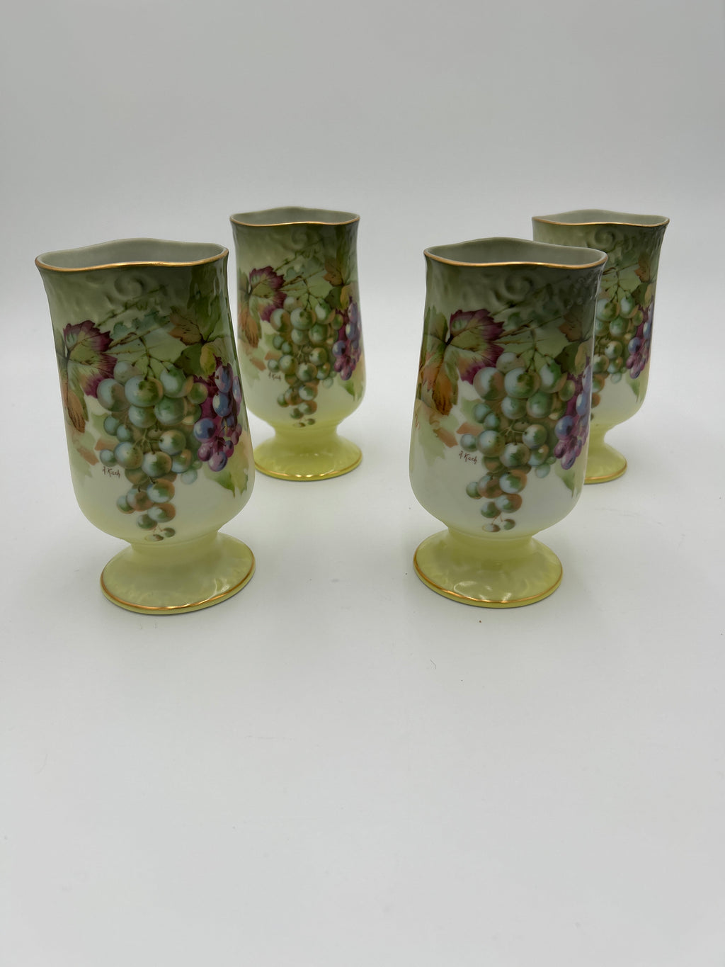 Vintage A. Kach A&C Bavaria Porcelain Tumblers Hand Painted Grapes Set of 4 Antique